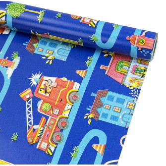 Coated paper 70cm x 7m "Firefighters on blue"