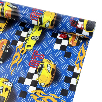 Coated paper 70cm x 7m "Drift cars on blue"