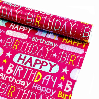 Coated paper 70cm x 7m "Happy Birthday rainbow on black"