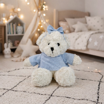Polyester toy Melody Bear in a blue T-shirt