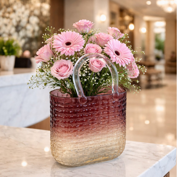 Glass Vase-Handbag Rattan Coffee Ombre