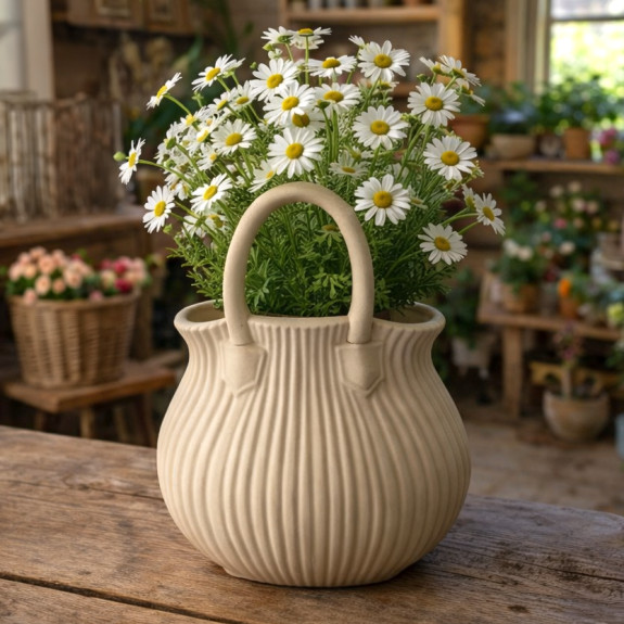 Ceramic vase-purse "Cream Stripe"