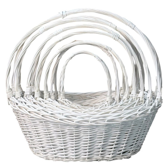 Set of 7 white oval baskets