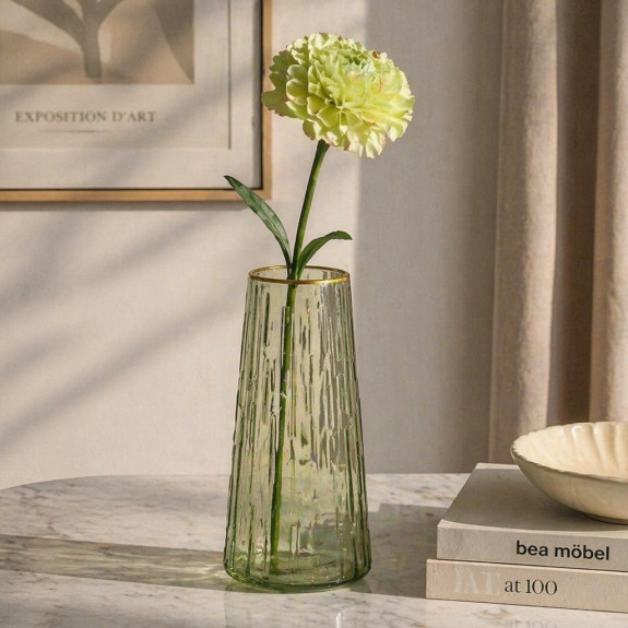 Glass flower vase Color Strips Green