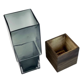 Glass flower vase with wooden insert