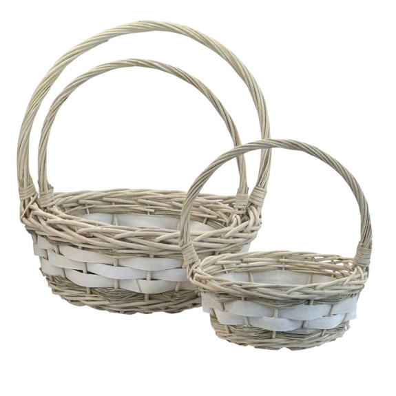 Set of 3 round beige baskets