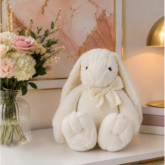 Soft toy Rabbit with a bow White