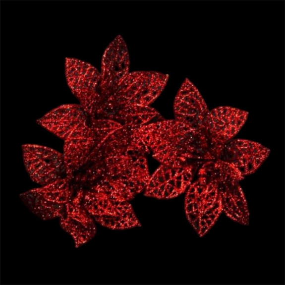 Artificial heads of red poise flowers