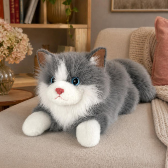 Soft toy Sunny the cat, gray and white with sound effects, 38cm