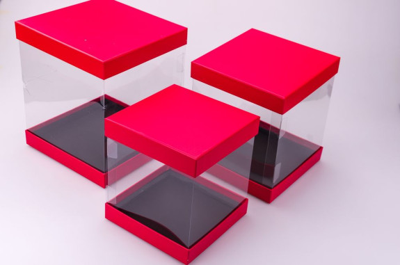 Box square of transparent walls red