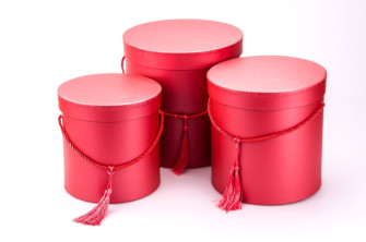 Set of round boxes for flowers 3 pcs 6807 Mother of Pearl Red