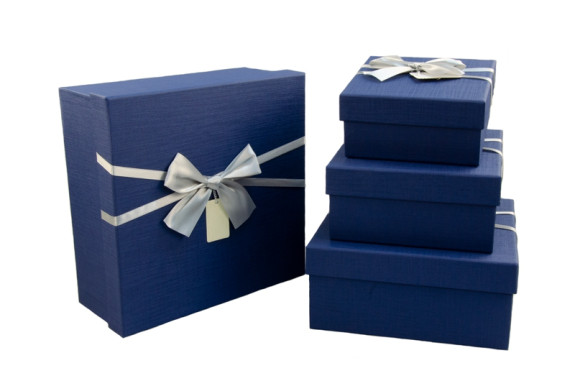 Set of boxes for gifts blue with a satin bow from 4 pieces 070-29
