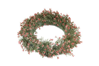 Wreath of artificial plants with red flowers