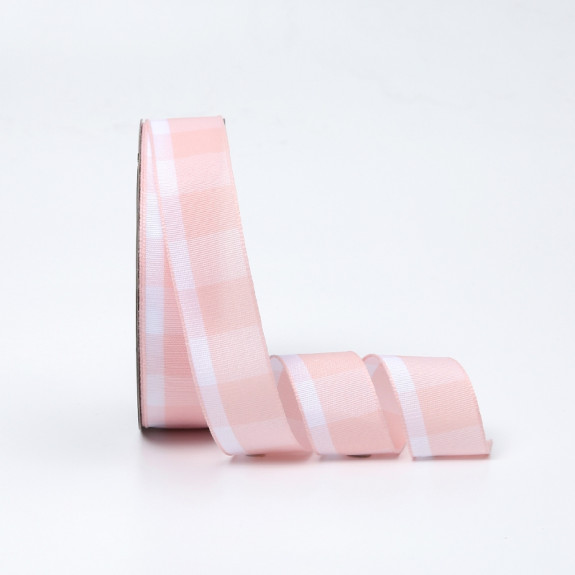 Стрічка текстильна в клітинку 2.6cм x 18ярд R.BGL-164 Pink