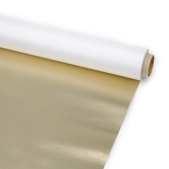 The film is bilateral in a roll of 58 cm x 8 yards P.GOY-116 White + Gold