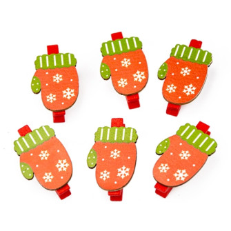 Wooden clothespin for a decor "Glove" in a pack of 6 pieces.