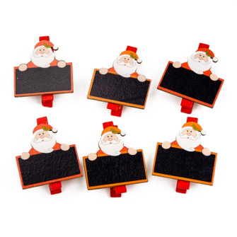 Wooden clothespin for a decor "Santa with a plate" in a pack of 6 pieces.