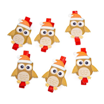 Wooden clothespin for a decor "Owl" in a pack of 6 pieces.