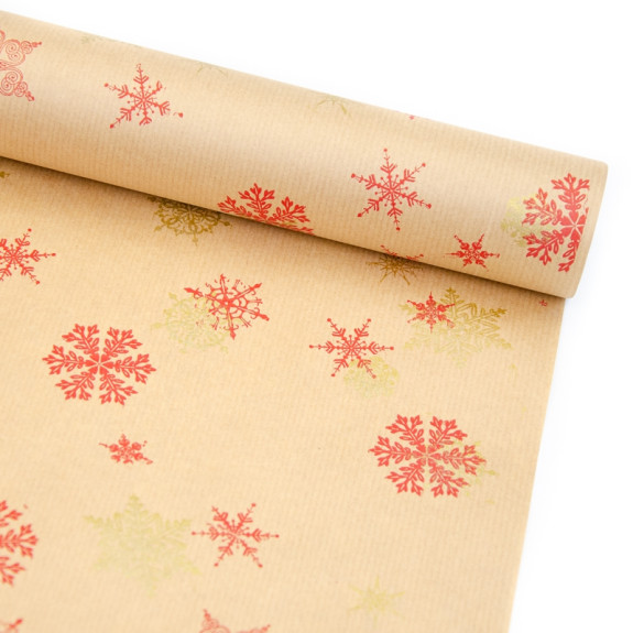 Kraft paper New Year's 70 cm x 10 yards "Red and gold snowflakes"