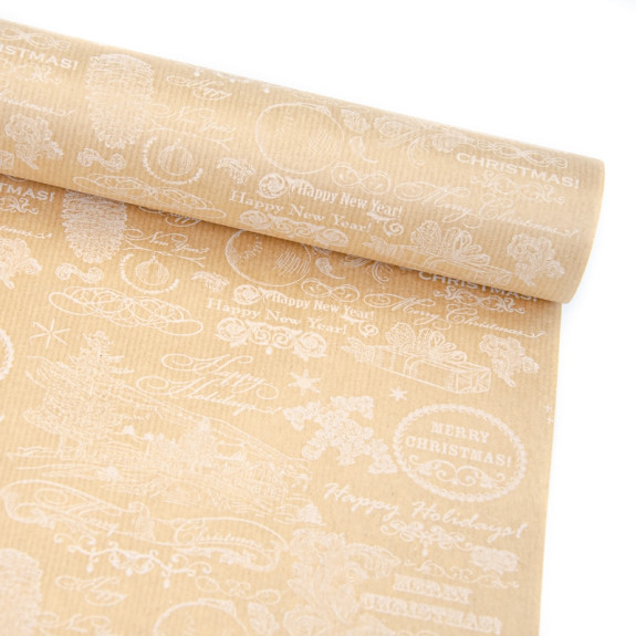 New Year's Kraft paper 70 cm x 10 yards "Happy Holidays" White