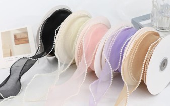Organza ribbon with pearls 40 mm x 5 yards